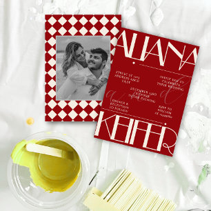 Retro Minimalistic Chequered Pattern Red Wedding  Invitation