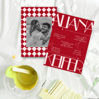 Retro Minimalistic Chequered Pattern Red Wedding