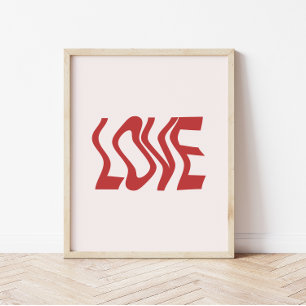 Retro Minimalistic 'Love' Wavy Text  Poster