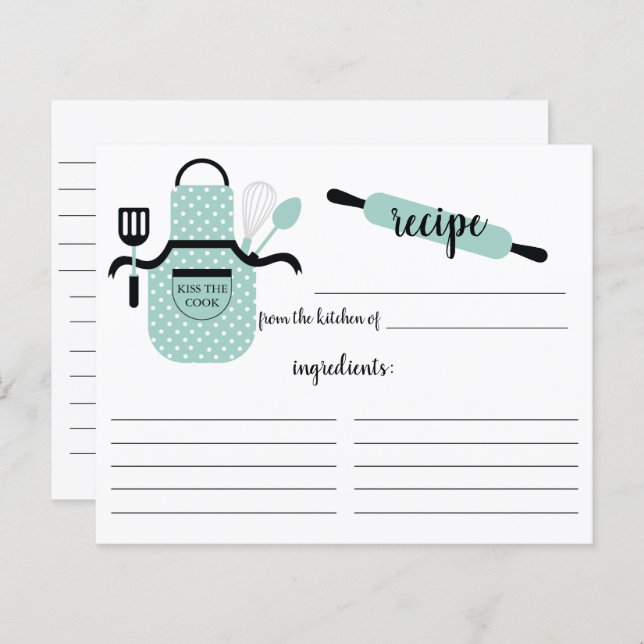 Retro Mint Apron Kitchen Tools Recipe Card (Front/Back)