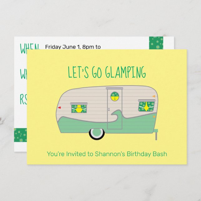 Retro Mint Green Canned Ham Trailer Glamping Invitation (Front/Back)