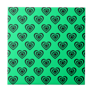 Retro Mint Green Hypnotic Heart Pattern Ceramic Tile