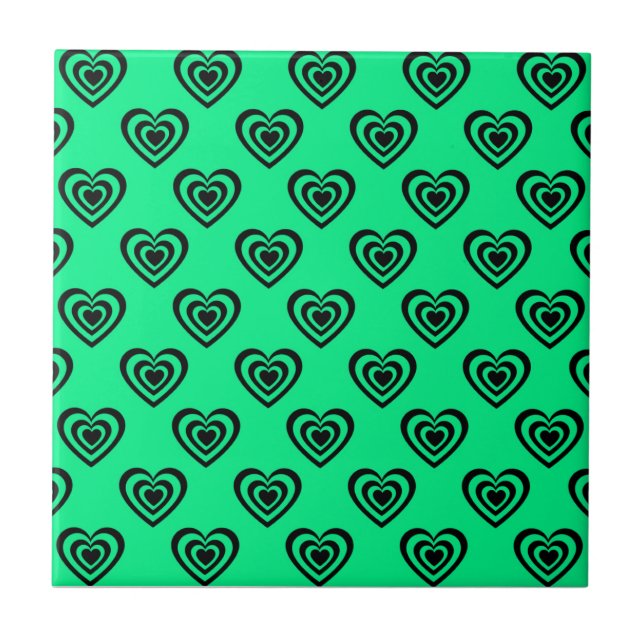Retro Mint Green Hypnotic Heart Pattern  Ceramic Tile (Front)