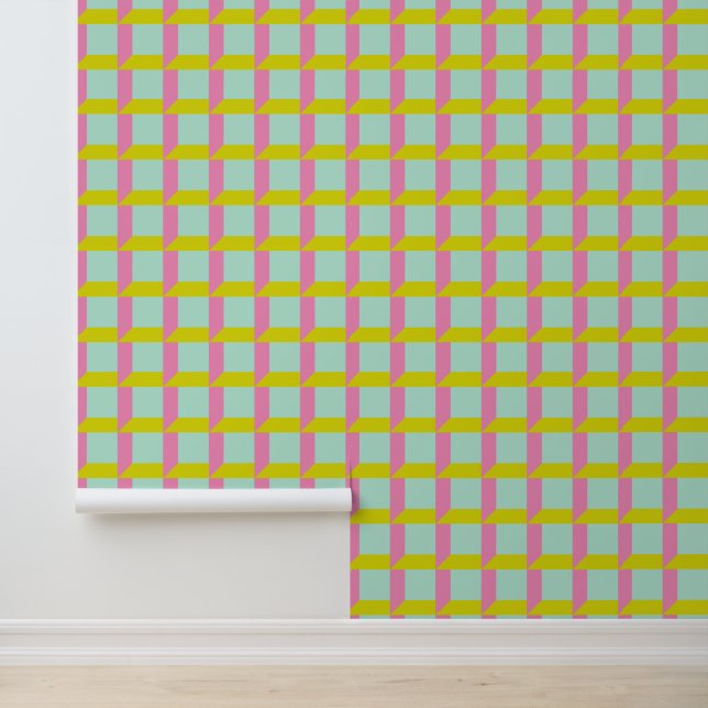 Retro Mint Green Pink Pastel Geometric Op Art  Wallpaper (Application)