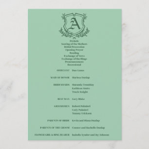 Retro Mint Leaf and Floral Monogram Wedding Program