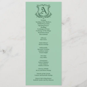 Retro Mint Leaf and Floral Monogram Wedding Program