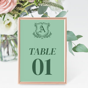 Retro Mint Leaf and Floral Wedding Table Card
