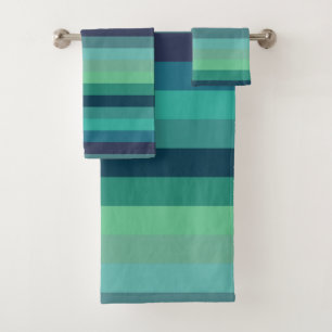 Retro Mint & Navy Horizontal Stripes Bath Towel Set
