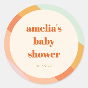 Retro Mint Orange Boho Stripes Custom Baby Shower Classic Round Sticker