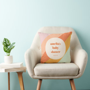 Retro Mint Orange Boho Stripes Custom Baby Shower Cushion