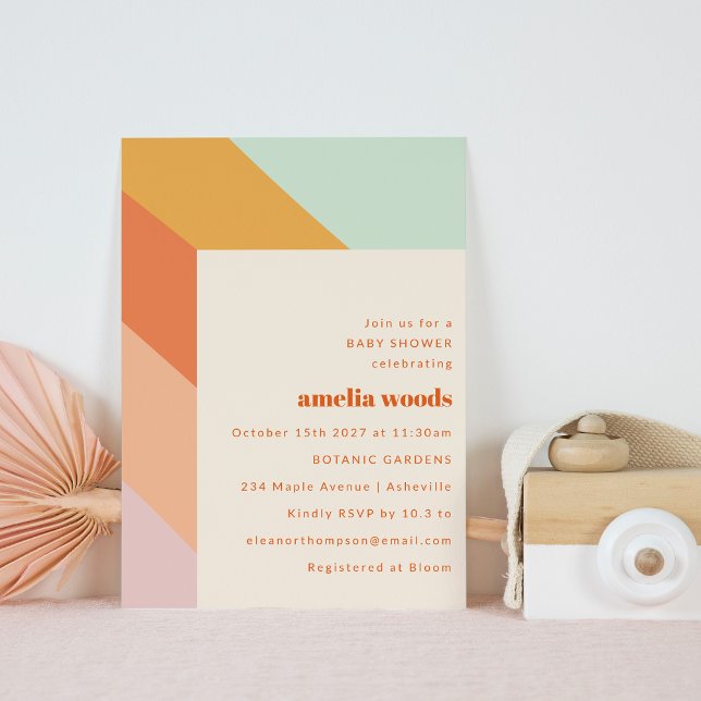 Retro Mint Orange Boho Stripes Cute Baby Shower Invitation (Creator Uploaded)