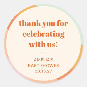 Retro Mint Orange Stripes Custom Baby Shower Thank Classic Round Sticker