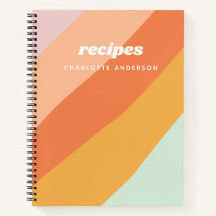 Retro Mint Peach Stripes Personalised Recipe Notebook