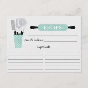 Retro Mint Rolling Pin Kitchen Tools Recipe Card