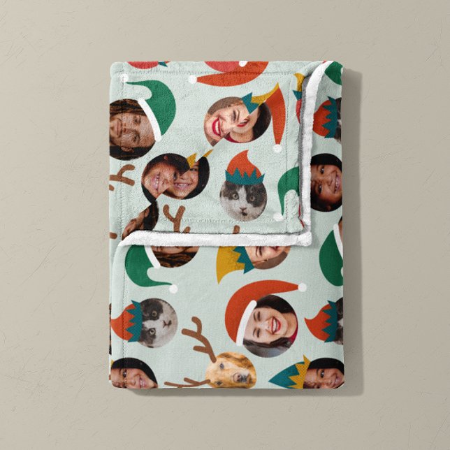 Retro Mint Silly Christmas Crew Six Photos Fleece Blanket (Christmas Crew fleece blanket in retro mint
)