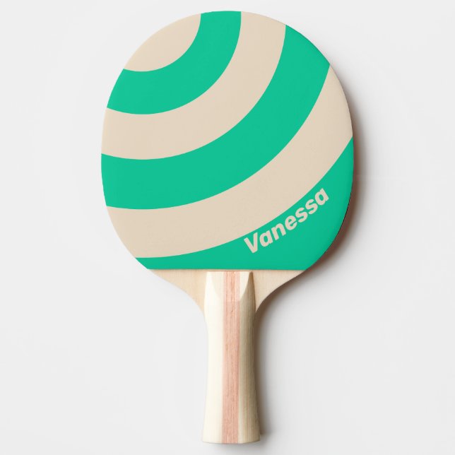 Retro Mint Three Circle Stripe with Name Ping Pong Paddle (Front)