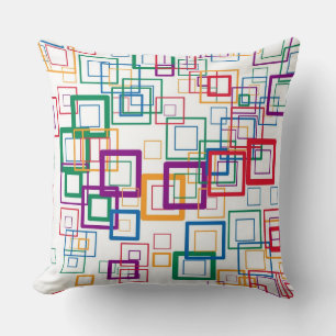 Retro Mint Yellow Red Purple Squares Pattern Cushion