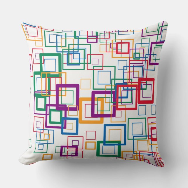 Retro Mint Yellow Red Purple Squares Pattern Cushion (Front)