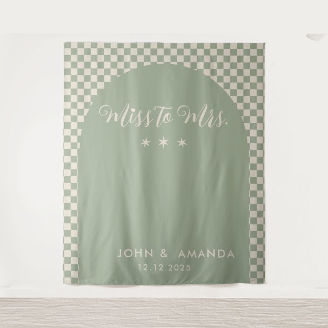 Retro Miss to Mrs Bridal Shower Green Mod Modern Tapestry (Front)