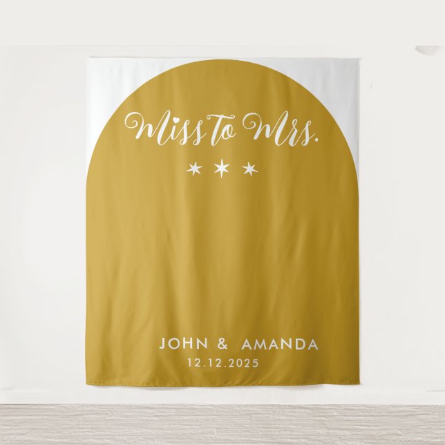 Retro Miss to Mrs Bridal Shower Mustard Boho Tapestry (Front)