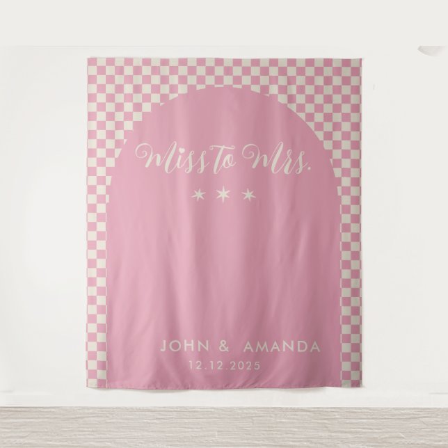 Retro Miss to Mrs Bridal Shower Pink Mod Modern Tapestry (Front)