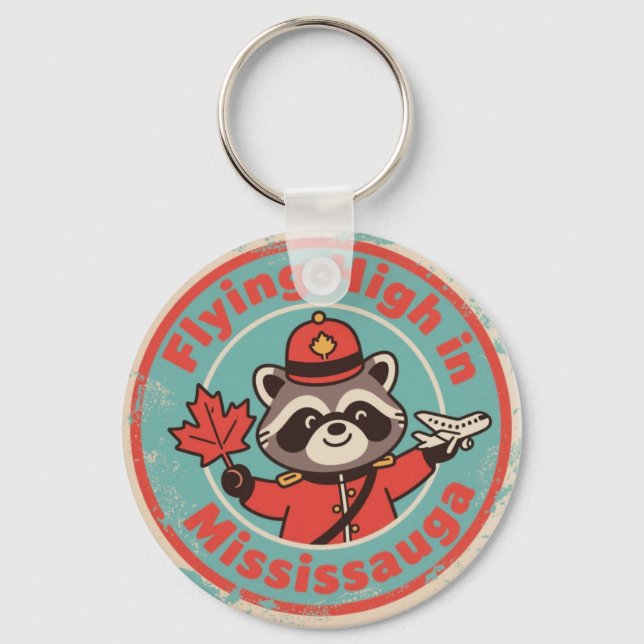Retro Mississauga Racoon Mountie Key Ring (Front)
