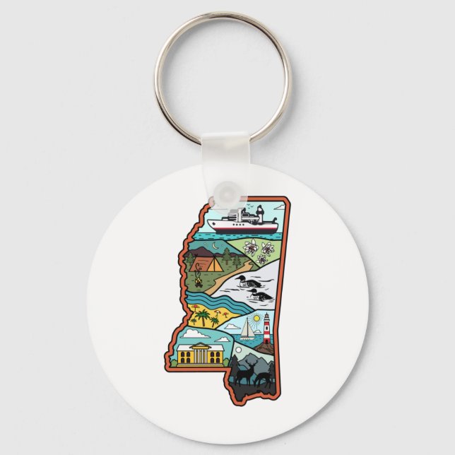 Retro Mississippi Biloxi Laurel MS State Souvenir Key Ring (Front)