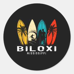 Retro Mississippi Biloxi Surfboarder Design  Classic Round Sticker