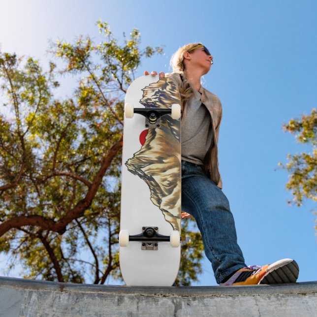 Retro Misty Mountain Sunrise Watercolor Skateboard (Outdoor 1)