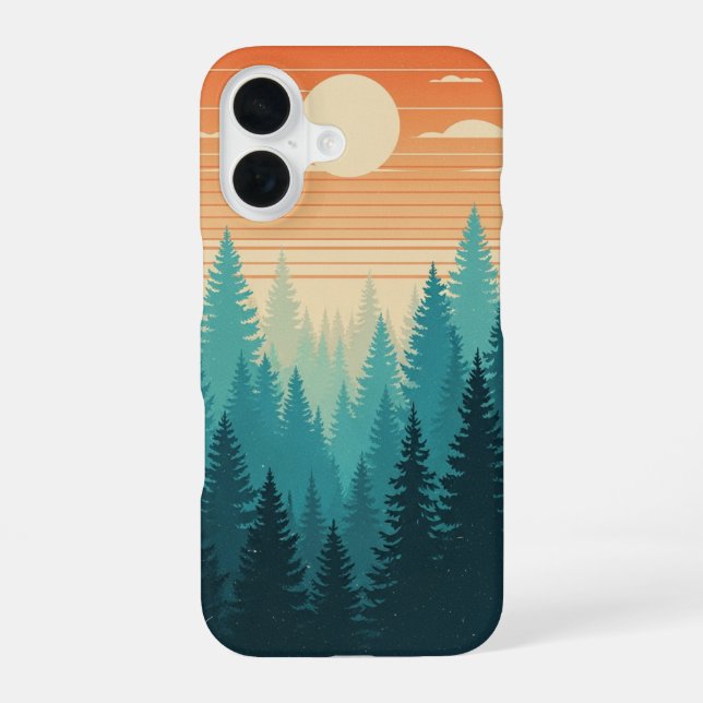 Retro Misty Pines iPhone 16 Case (Back)