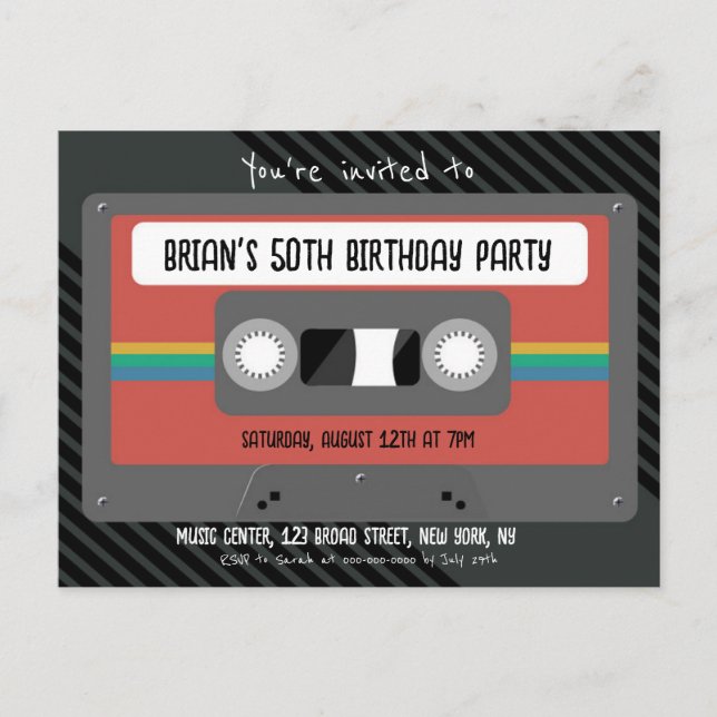 Retro Mixtape Birthday Party Invitation Postcard (Front)