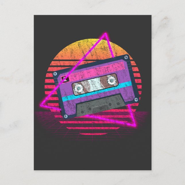 Retro Mixtape Vaporwave Music Sunset Tape Postcard (Front)