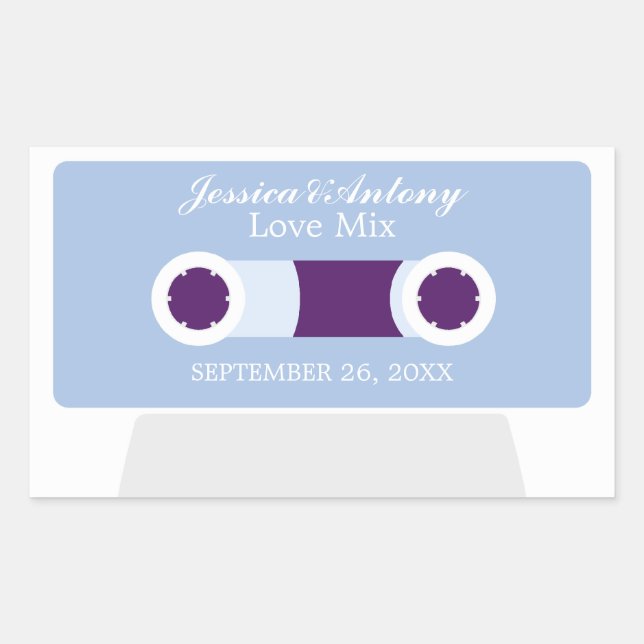 Retro Mixtape Wedding Favour Rectangular Sticker (Front)