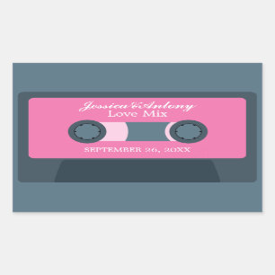 Retro Mixtape Wedding Favour Rectangular Sticker