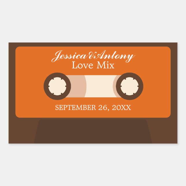 Retro Mixtape Wedding Favour Rectangular Sticker (Front)