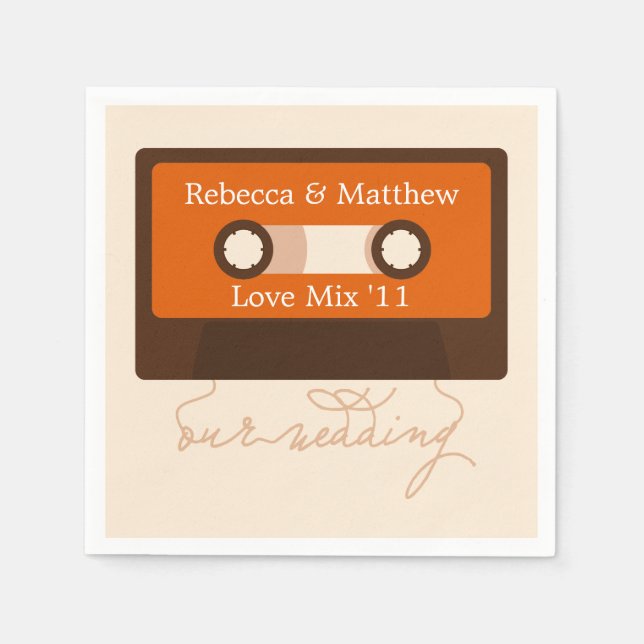 Retro Mixtape Wedding Napkin (Front)