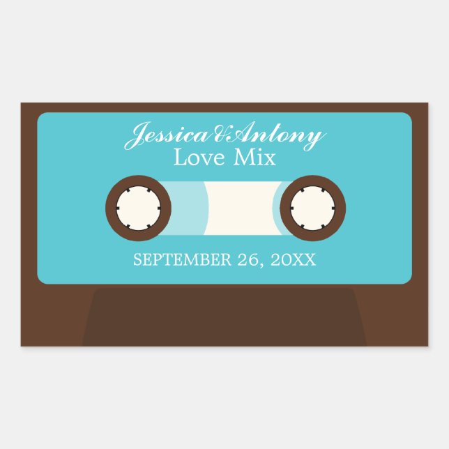 Retro Mixtape Wedding Rectangular Sticker (Front)