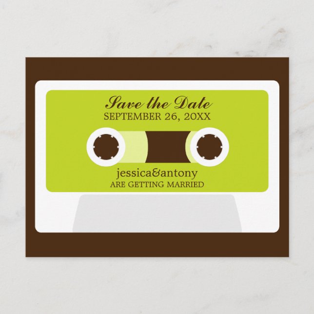 Retro Mixtape Wedding Save the Date Announcement Postcard (Front)