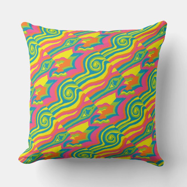 Retro Mod 1960s 1970s bright colourful Pillow (Front)