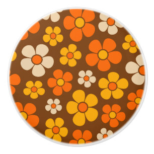 Retro Mod 1960s Style Flower Pattern Ceramic Knob