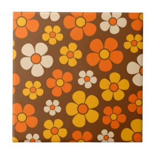 Retro Mod 1960s Style Flower Pattern Ceramic Tile