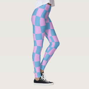 Retro Mod Abstract Chequerboard in Blue and Purple Leggings