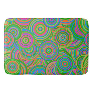 Retro mod abstract circles,Green and Orange-red Bath Mat