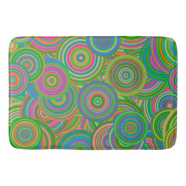 Retro mod abstract circles,Green and Orange-red Bath Mat (Front)
