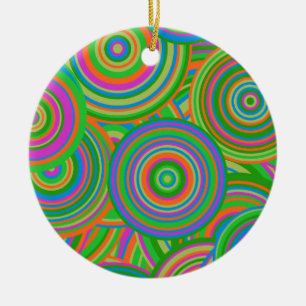 Retro mod abstract circles,Green and Orange-red Ceramic Ornament