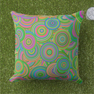 Retro mod abstract circles,Green and Orange-red Cushion