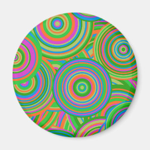Retro mod abstract circles,Green and Orange-red Magnet