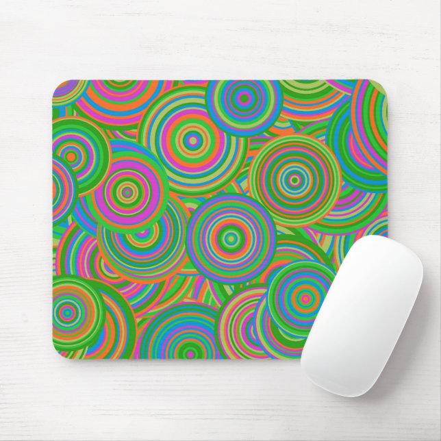 Retro mod abstract circles,Green and Orange-red Mouse Pad (With Mouse)