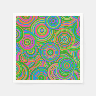 Retro mod abstract circles,Green and Orange-red Napkin