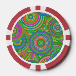 Retro mod abstract circles,Green and Orange-red Poker Chips